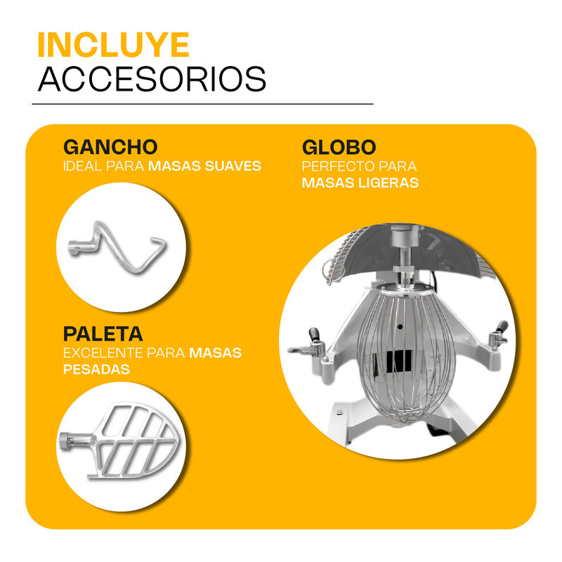 Batidora Planetaria Comercial Rhino Bati-40x Amasado 9kg Plateado