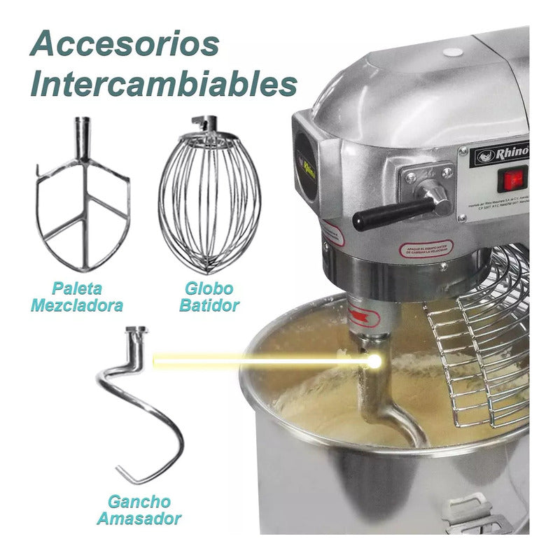 Batidora Planetaria Comercial Rhino Bati-10 Lts Amasa 1.5 Kg Gris 60 Hz