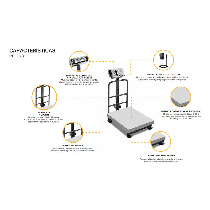Báscula De Plataforma Inoxidable Plegable Bp-100 Kg Gris