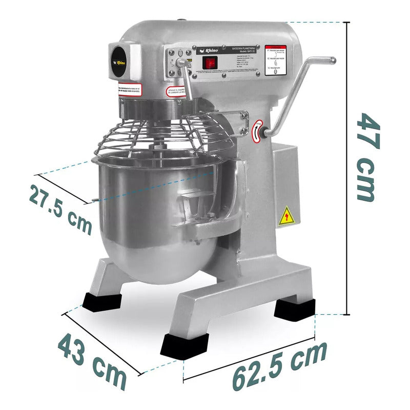 Batidora Planetaria Comercial Rhino Bati-10 Lts Amasa 1.5 Kg Gris 60 Hz