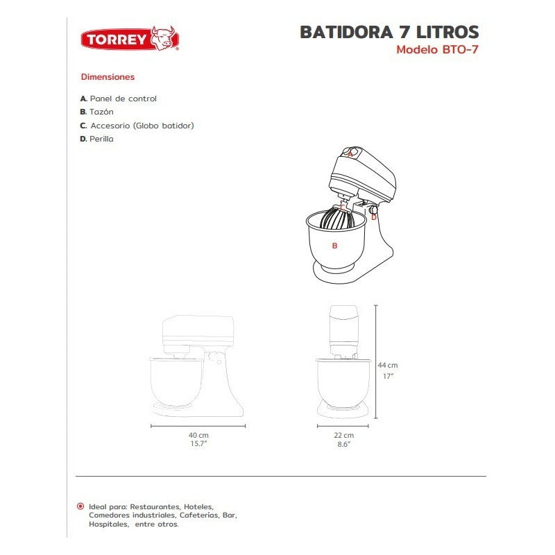 Batidora De Pedestal Torrey Bto-7 Blanca 60 Hz 127 v Blanco
