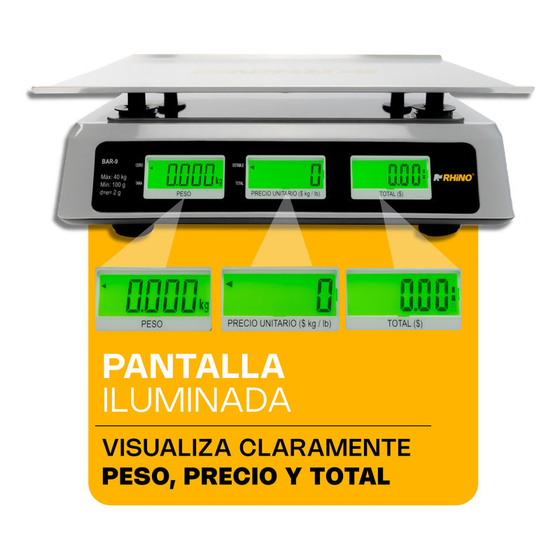 Báscula Comercial Digital Rhino Bar-9 40kg 36 cm X 26 cm