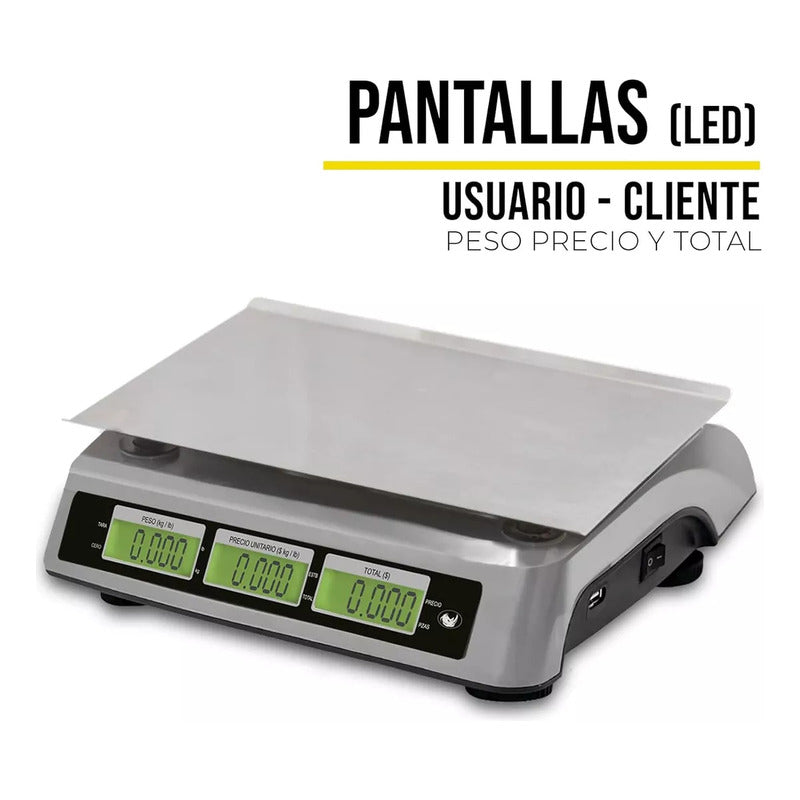 Bascula Electronica 20 Kg Con Puerto Usb Rhino + Cable Usb Gris