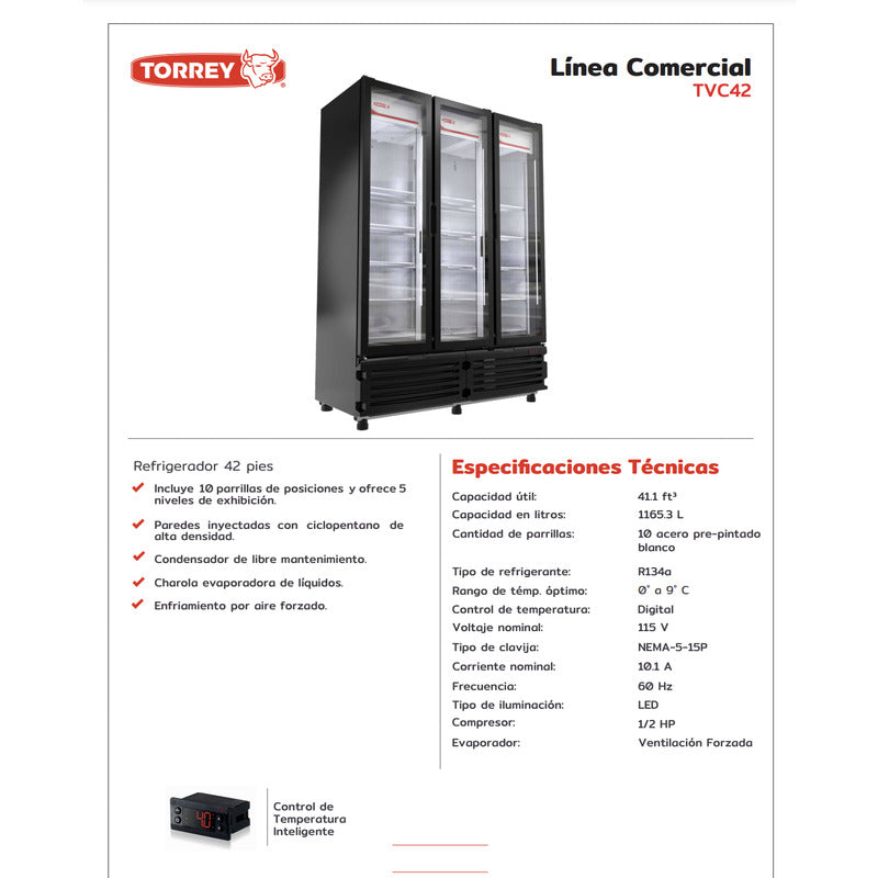 Refrigerador Comercial Vertical Torrey Tvc-42 3p 0° A 9°c Negro