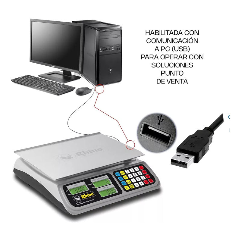 Báscula Comercial Digital Rhino Bar-8rs 40kg 33 cm X 25 cm Aluminio