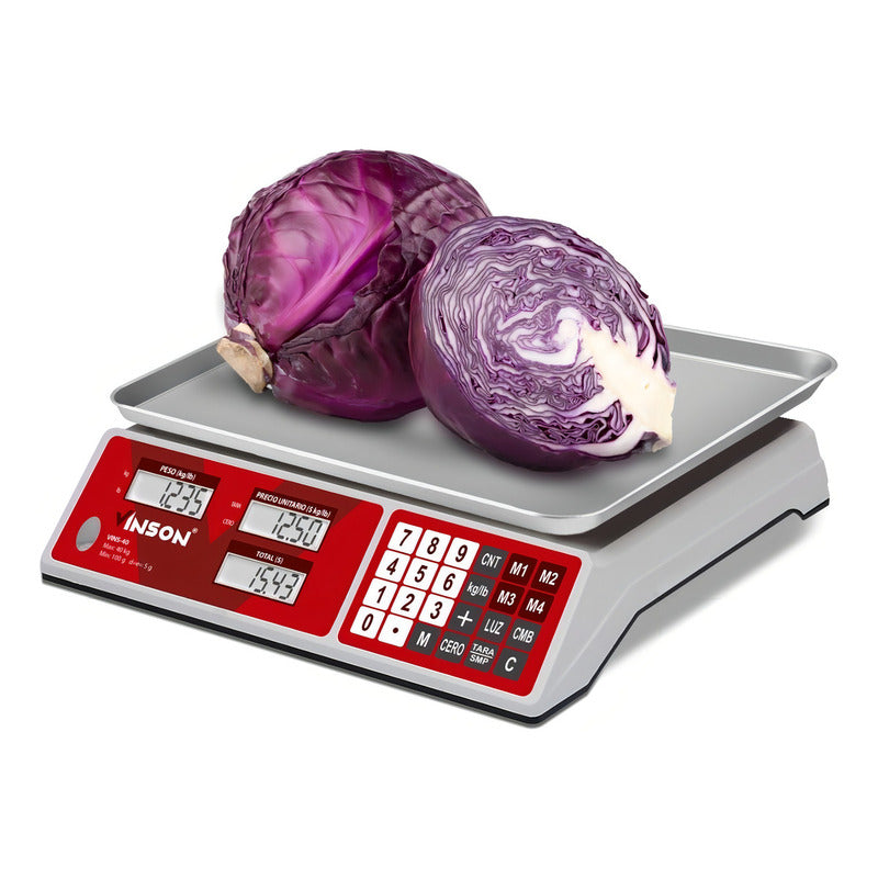 Báscula Digital Vinson Comercial Vins-40 Kg Lcd 33x23 Cm Rojo