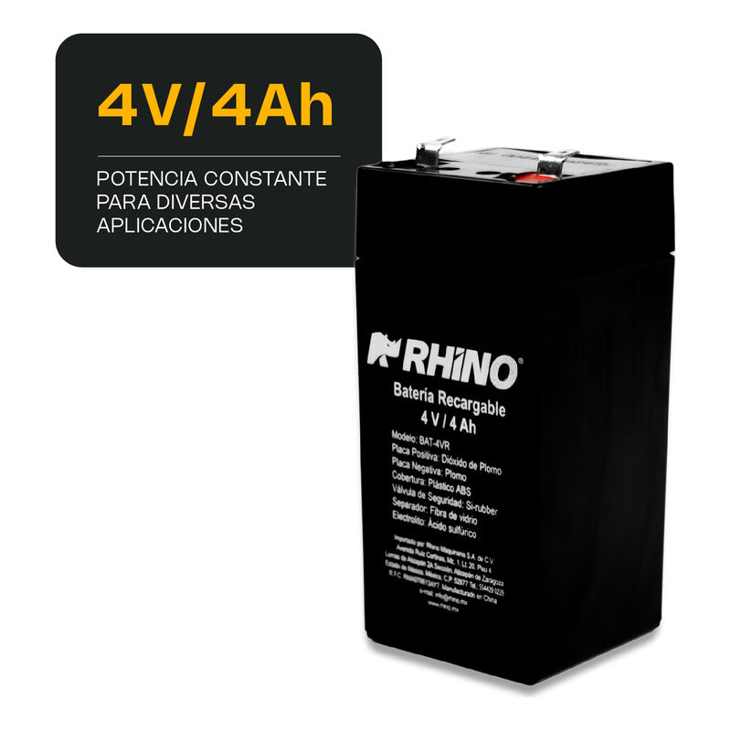 2 Pzas Bateria Recargable 4 Volts Rhino Vinson Bat-4vr