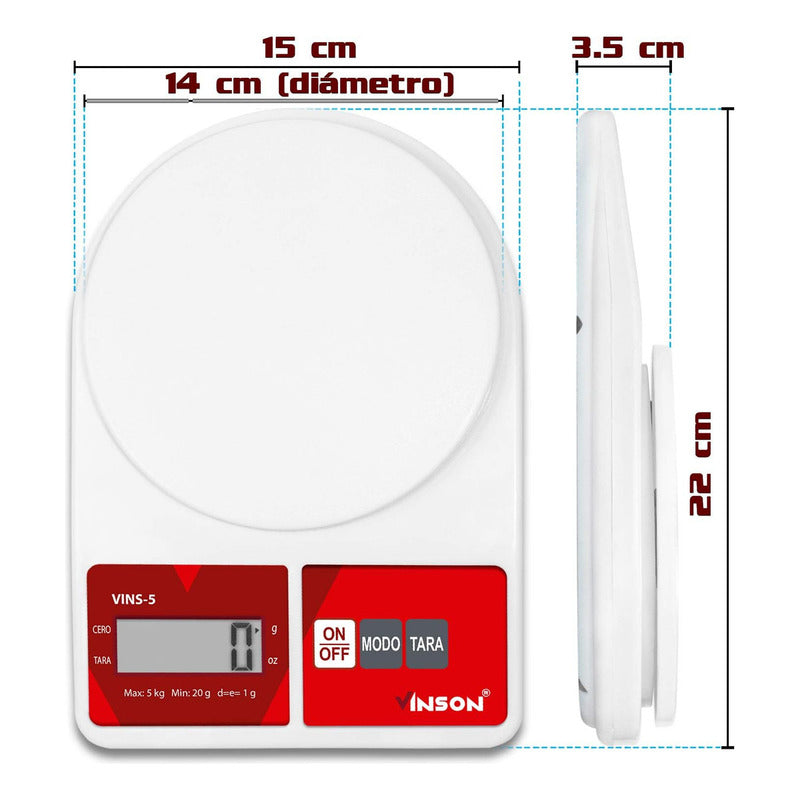 Báscula Digital De Cocina Rhino Vins-5 Kg Blanco