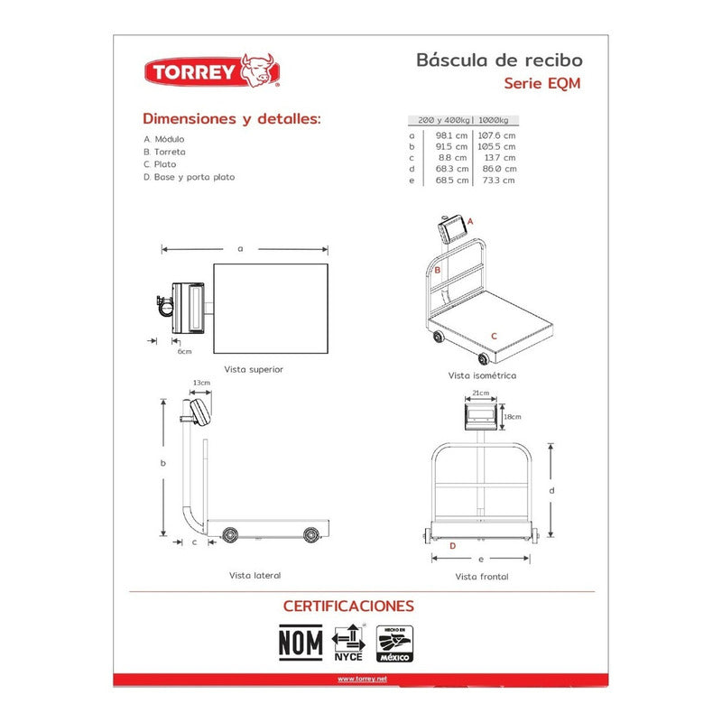 Báscula Digital De Plataforma Para Eqm400kg Torrey Color Gris Peso Máximo Soportado 400 Kg