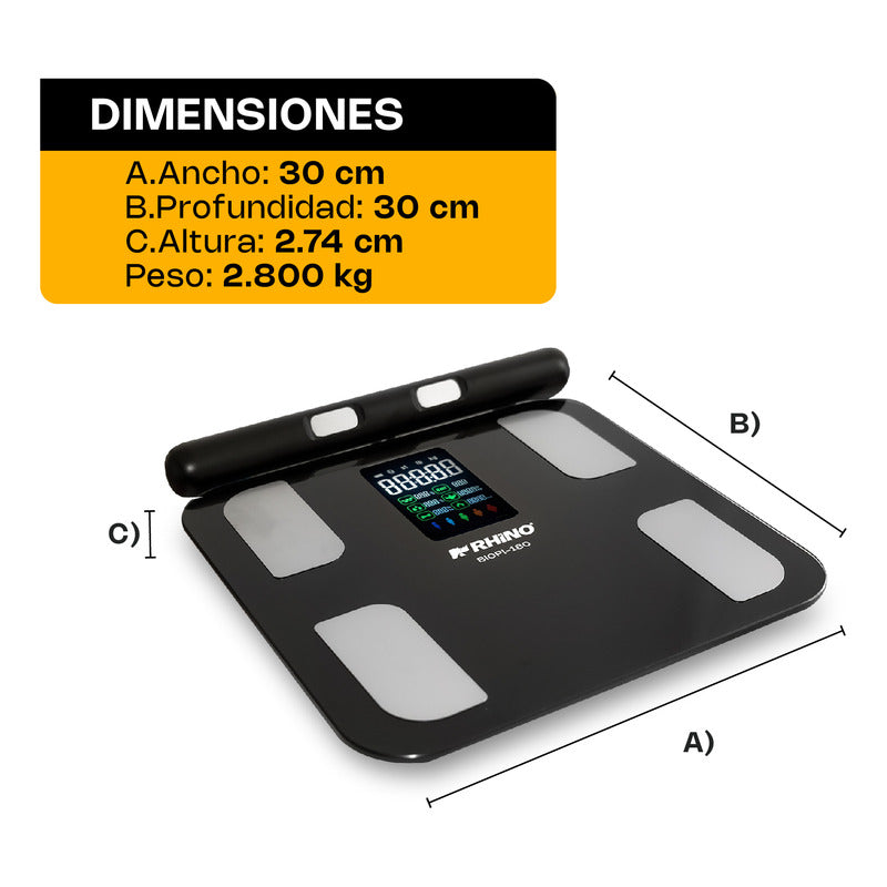 Bascula Digital Corporal 8 Electrodos Rhino 180kg Con App Negro