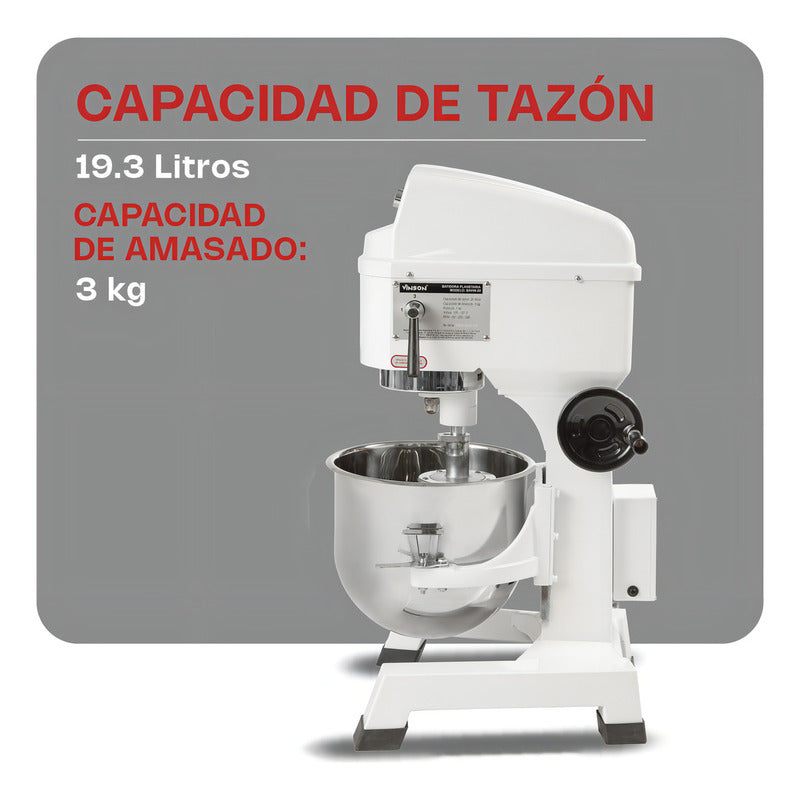 Batidora De Pedestal Planetaria Comercial Vinson Rhino Bavin20 Lt Color Blanco Frecuencia 60 Hz