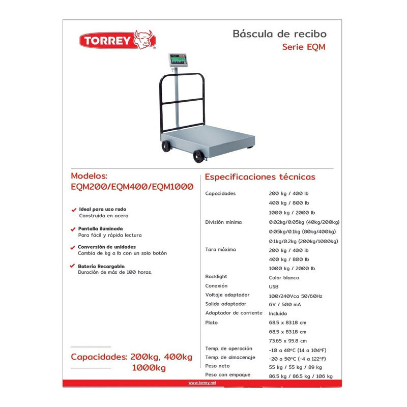 Báscula Digital De Plataforma Para Eqm400kg Torrey Color Gris Peso Máximo Soportado 400 Kg