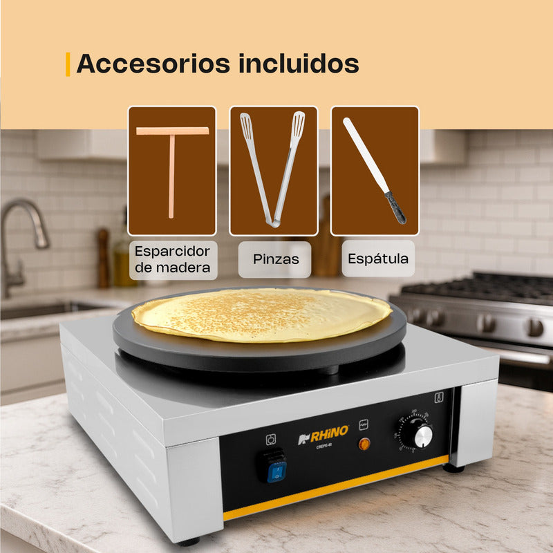Crepera Eléctrica Rhino Crepe-40 2200w Termostato Ajustable Gris