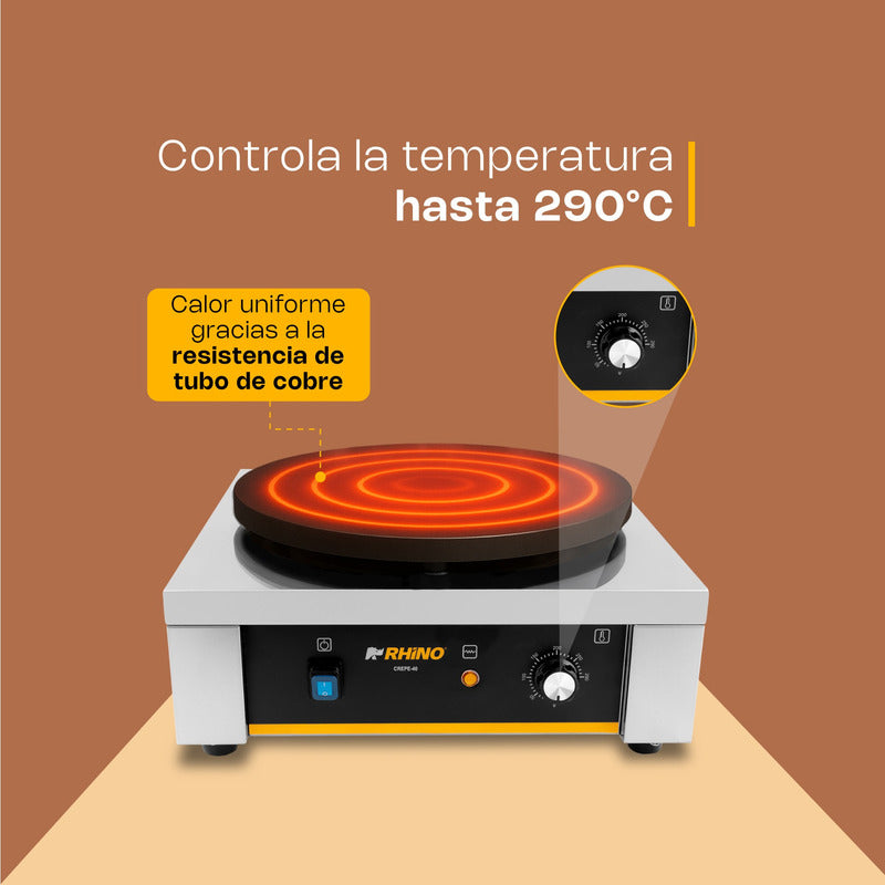 Crepera Eléctrica Rhino Crepe-40 2200w Termostato Ajustable Gris