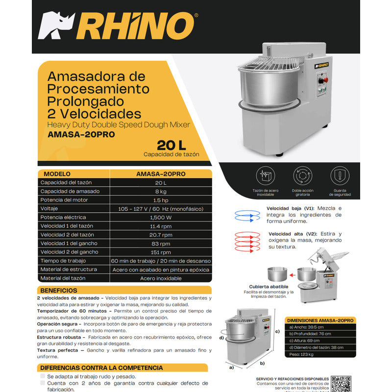 Amasadora Comercial De Procesamiento Prolongado 20lts Reyfri
