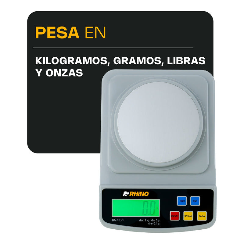 Báscula De Precisión Digital Rhino Bapre1 1kg/0.1g Precisión Gris
