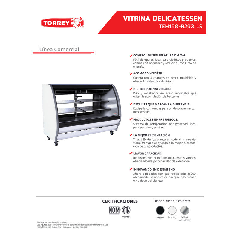 Vitrina Delicatessen Torrey Tem150ls-n De 1.5 M 2°c A 10°c Curvo