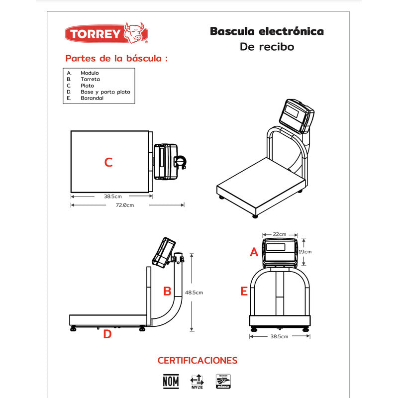 Báscula Comercial Digital Torrey Pcb 100kg 48.5 cm X 38.5 cm