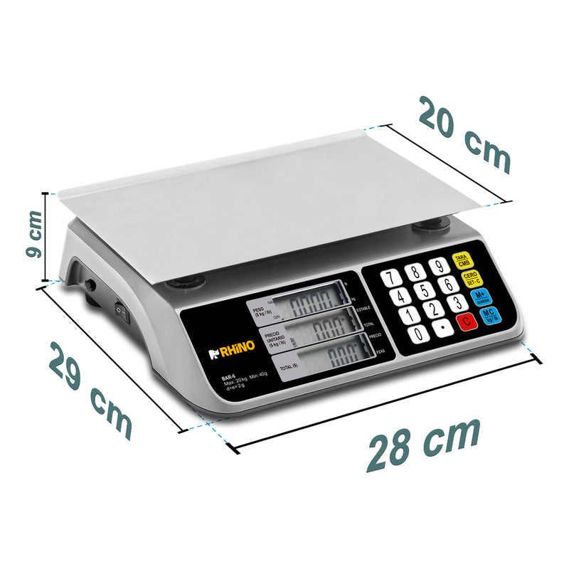 Báscula Comercial Digital Rhino Bar-6 20kg 28 cm X 20 cm