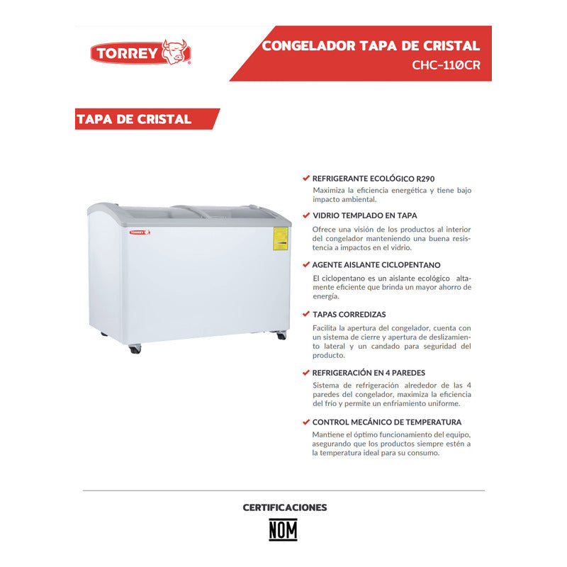 Congelador Paletero Vidrio Curvo Comercial Chc-110cr Torrey Blanco