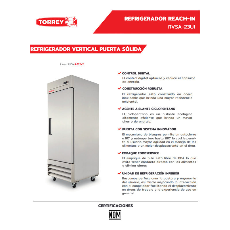Refrigerador Comercial Torrey Rvsa-23ui Acero Inox 0° A 6°c Gris