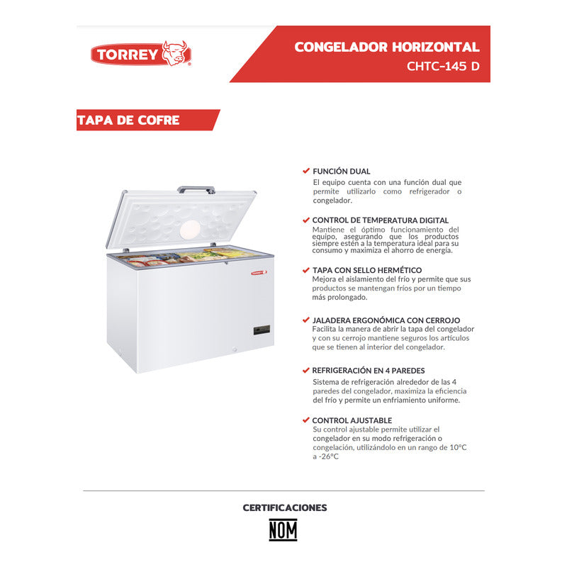 Congelador Horizontal Torrey Chtc-145d Blanco 13ft³ Reyfri
