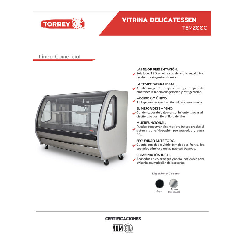 Vitrina Carnicera Torrey Vidrio Curvo Negro Tem-200c Reyfri Curvo