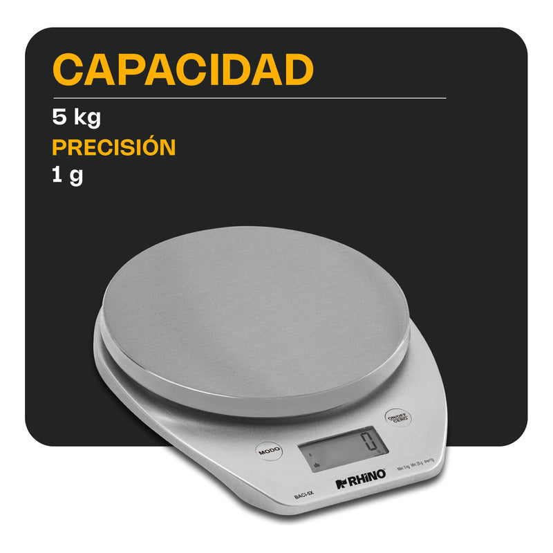 Báscula Rhino 5kg Plato Acero Inoxidable Baci-5x  5 Kg