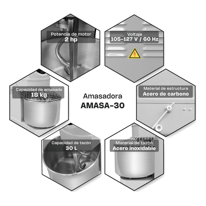 Amasadora Comercial Rhino Amasa-30 Lts 2hp Capacidad 13kg