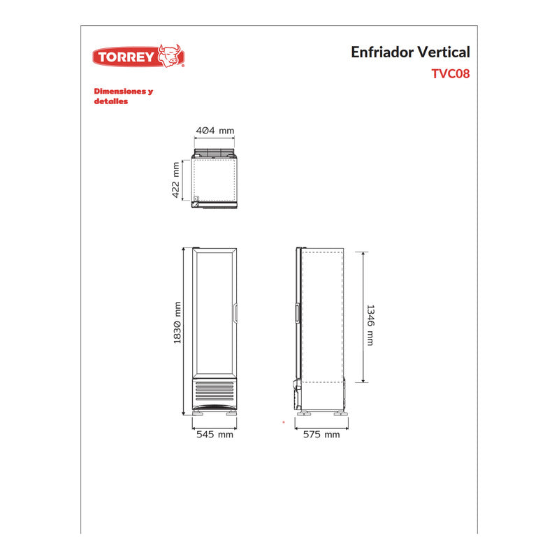Refrigerador Comercial Vertical Torrey Tvc-08 8 Pies Reyfri Blanco