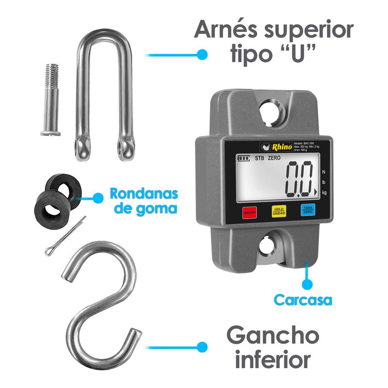 Báscula Comercial Digital Colgante Rhino Bac-300 300kg Gris Gris