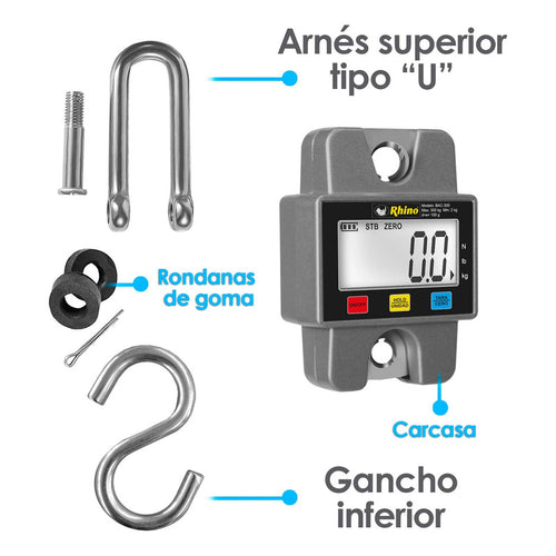 Báscula Comercial Digital Colgante Rhino Bac-300 300kg Gris Gris