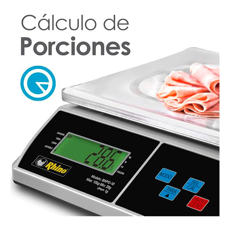 Báscula Comercial Digital Rhino Bapo-10 10kg 30 cm X 23 cm Aluminio