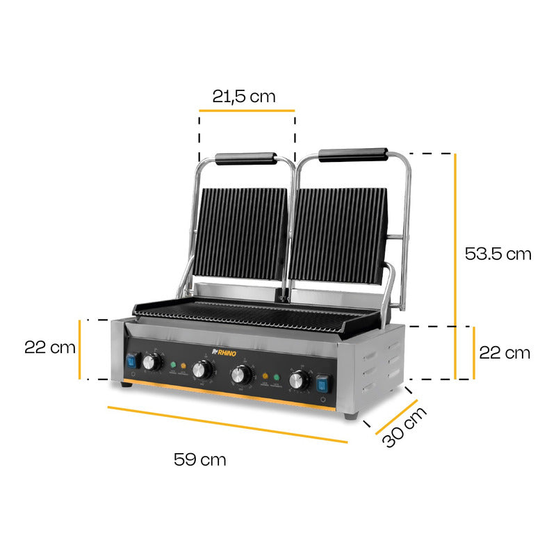 Rhino | Plancha Panini Comercial Doble Parilla | Planpa-3600 Plateado