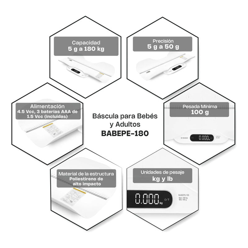 Báscula Para Bebés Y Adultos 180 Kg Rhino Babepe-180 Blanco