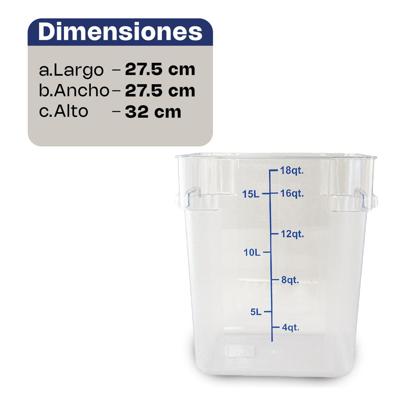 Recipiente Policarbonato Cuadrado 18 Qt Caldonia Repocu-18