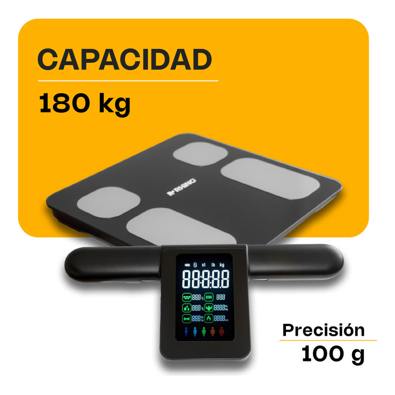 Bascula Digital Corporal 8 Electrodos Rhino Bioma-180kg App Negro