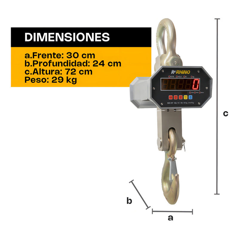 Báscula Colgante Industrial 10 Toneladas Rhino Bac10t Recarg Gris