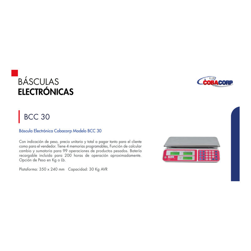 Báscula Digital Cobacorp Bermex Bcc-30 40kg Acero Inoxidable Blanco/rojo