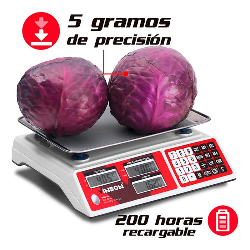 Báscula Comercial Digital Vinson Vins-40 40kg 33 cm X 24 cm Rojo