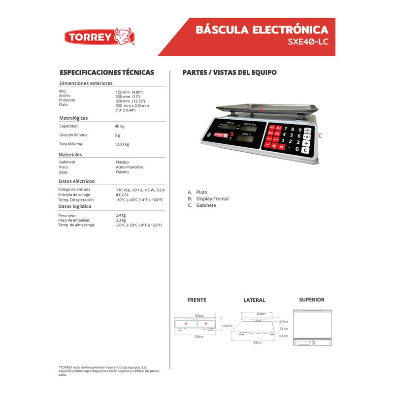 Bascula Digital Torrey Sxe40-lc 40 Kg Color Blanco Blanco