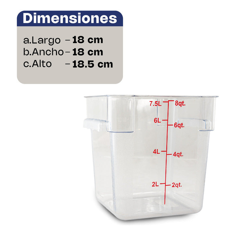Recipiente Policarbonato Cuadrado 8 Qt Caledonia Repocu-8