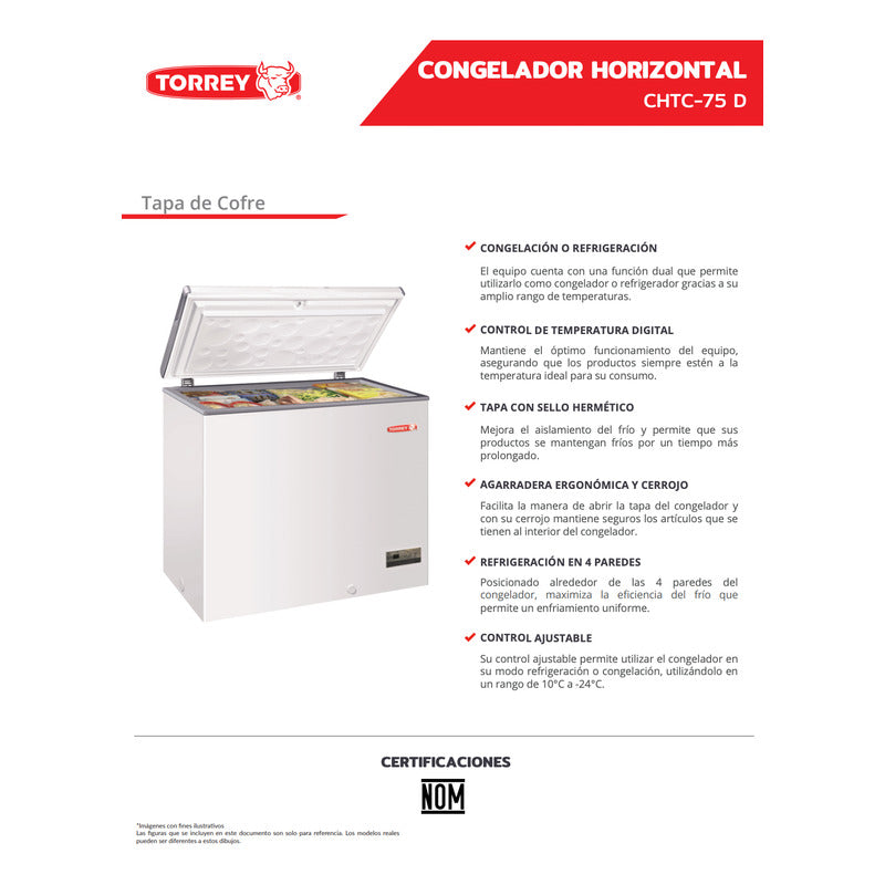 Congelador Cofre Torrey Chtc-75d 7.5 Pies Control Digital Blanco