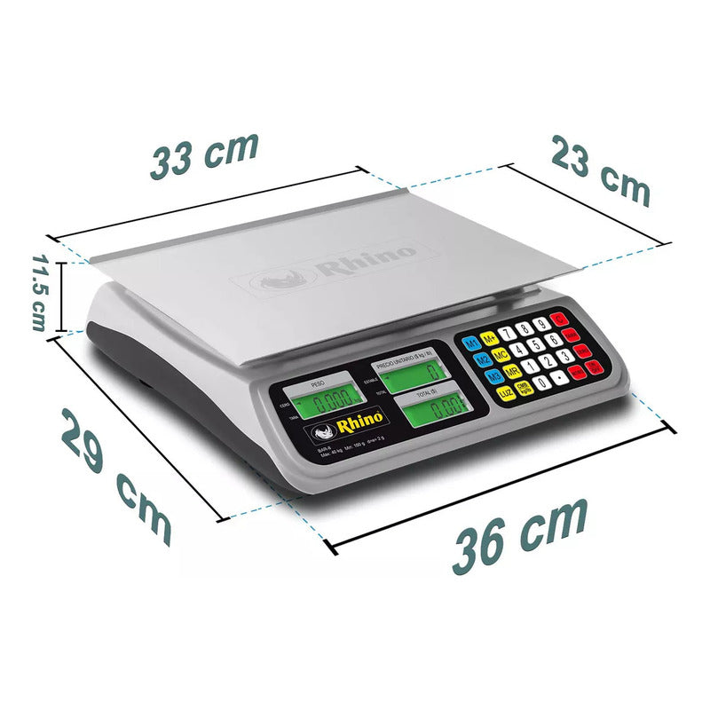 Báscula Comercial Digital Rhino Bar-8 40kg 33 cm X 23 cm Aluminio