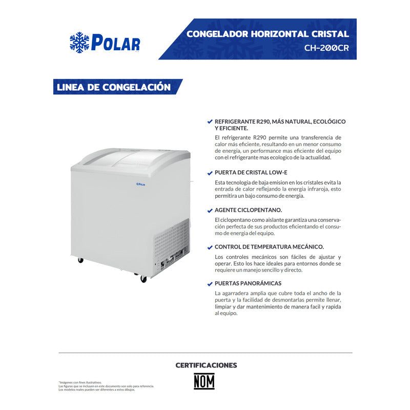 Congelador Cristal Curvo Comercial Polar Ch-200cr 152 Litros Blanco