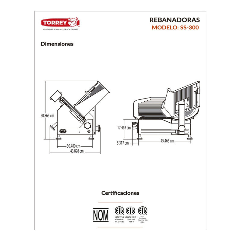 Rebanadora Torrey Ss-300 A. Inox Cuchilla Acero 300 Mm