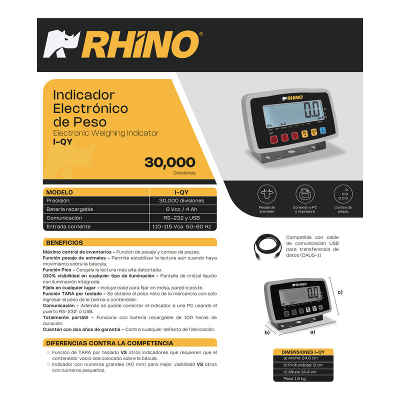 Indicador Electrónico I-qy Pantalla Lcd, Conexión Usb/rs-232