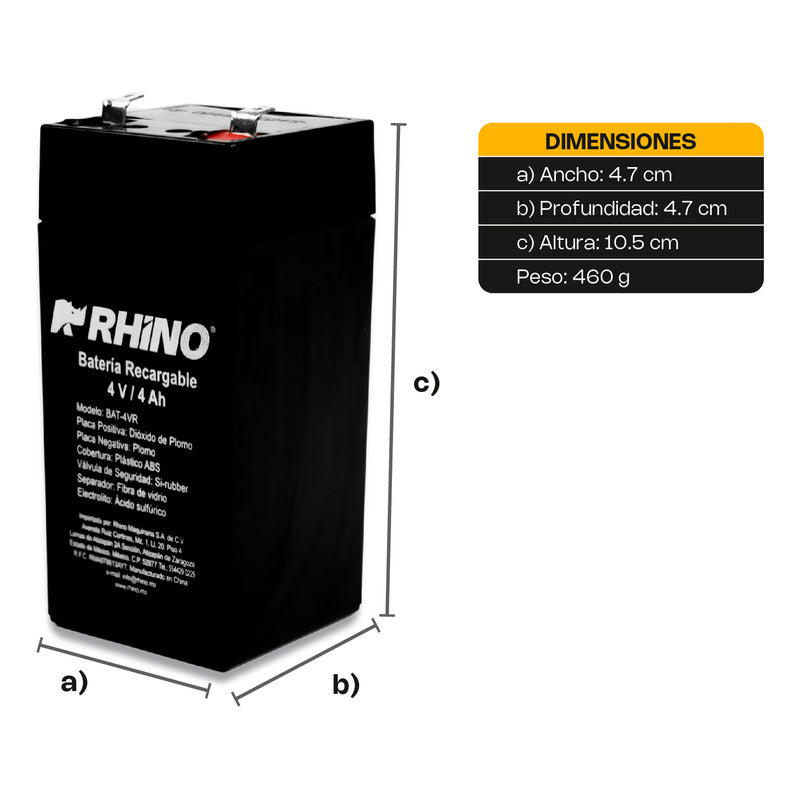 Batería Para Bascula Digital Rhino Bat-4vr 4v/4ah  Negro