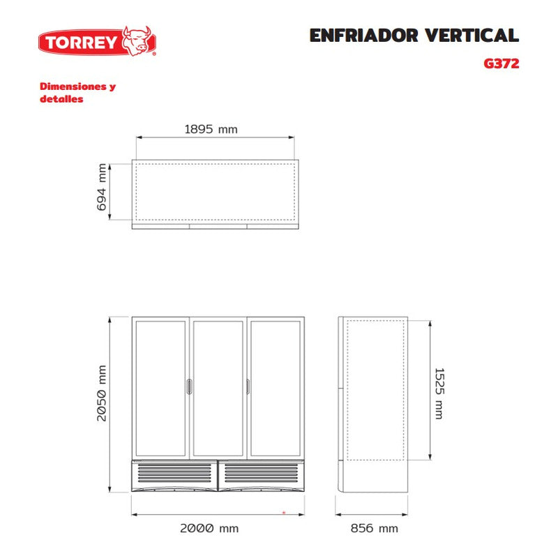 Refrigerador Vertical Torrey G372 72 Pies 3 Puertas Color Acero