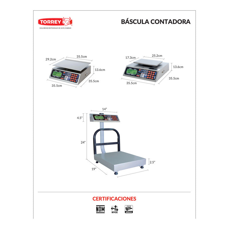 Báscula Contadora Torrey Acero Inoxidable Qc-20 Kg Lcd